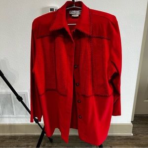 Vintage Saint Germain Paris Faux Suede Jacket Red Large Stylish Stitching/button